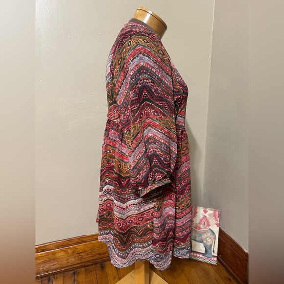 UMGEE Size L DRESS Tassel Tie Front Red Aztec Mix Print Babydoll  BOHO - Picture 4 of 11